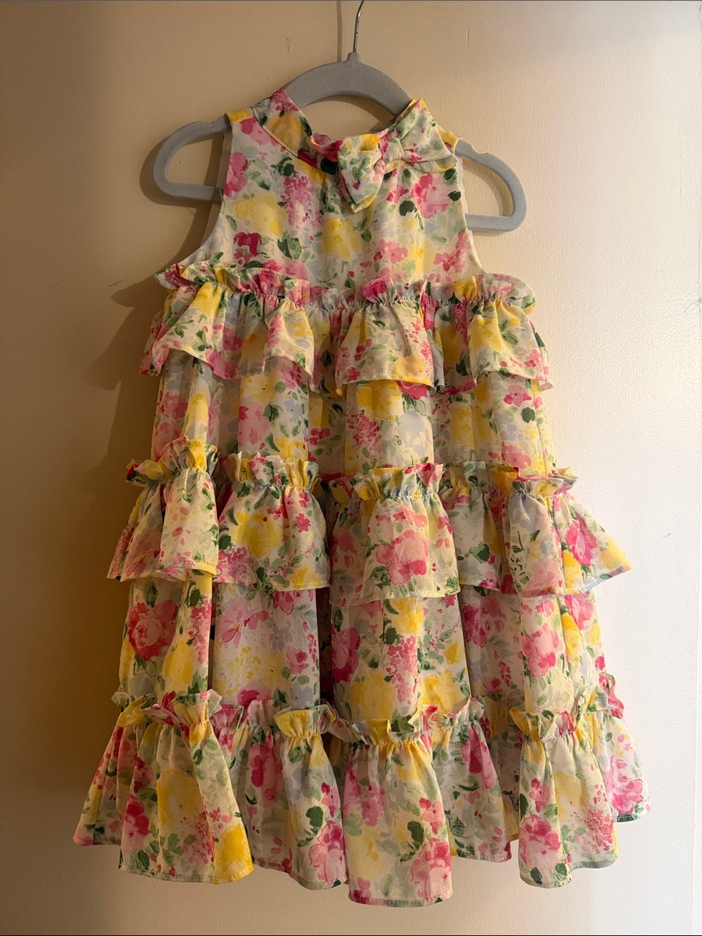 Janie and Jack Floral Tiered Ruffle Dress in Yellow and Pink